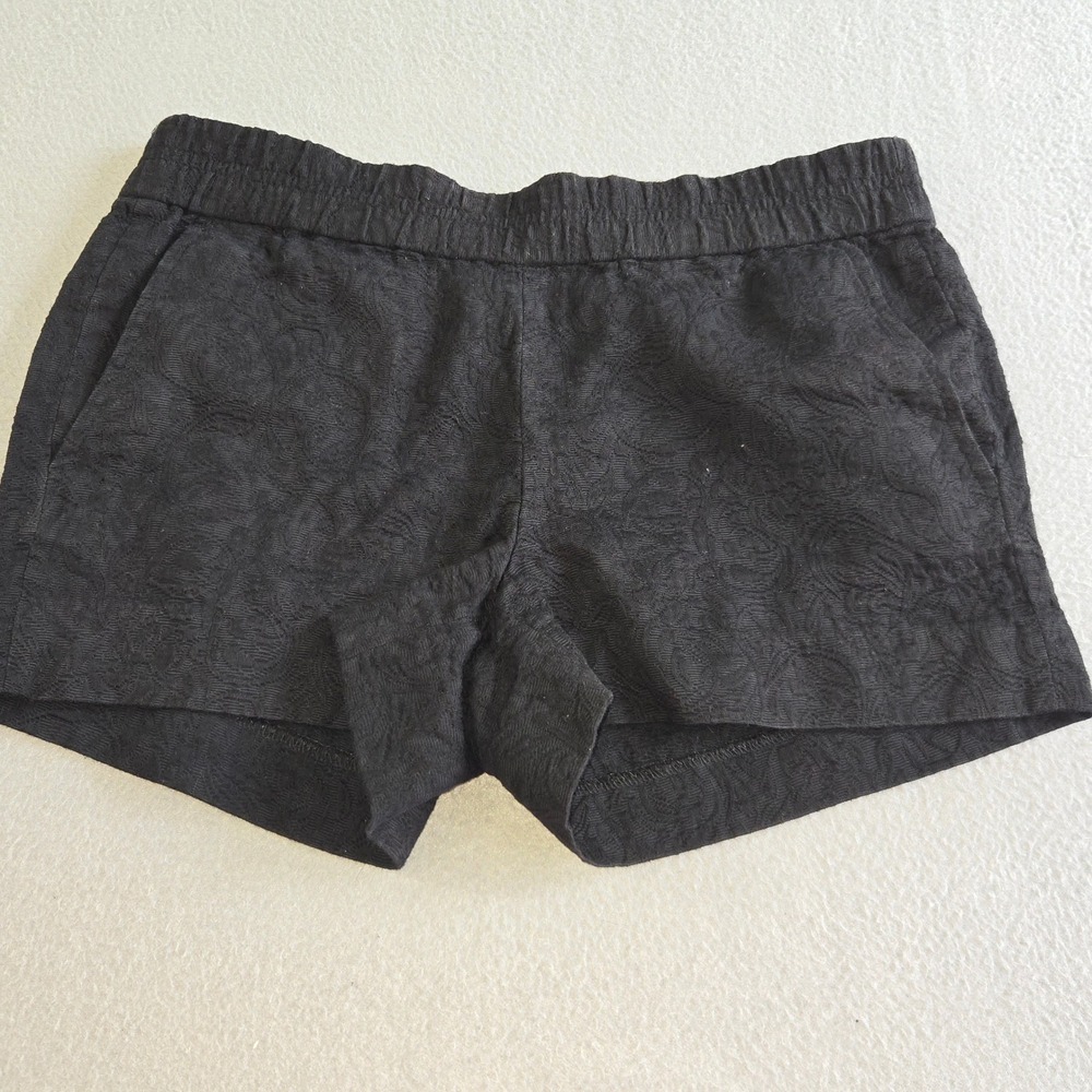 J.Crew Jacquard Pull-On Shorts Women 2 Black Textured Elastic Waist Side Pockets